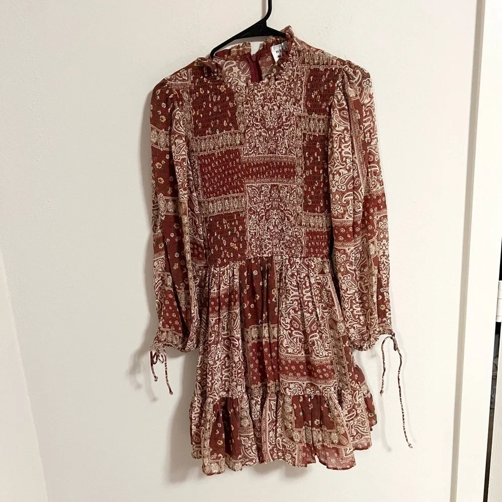 NWT Hello Molly ruffle neck pattern fit and flare mini dress size 4 - Picture 12 of 13